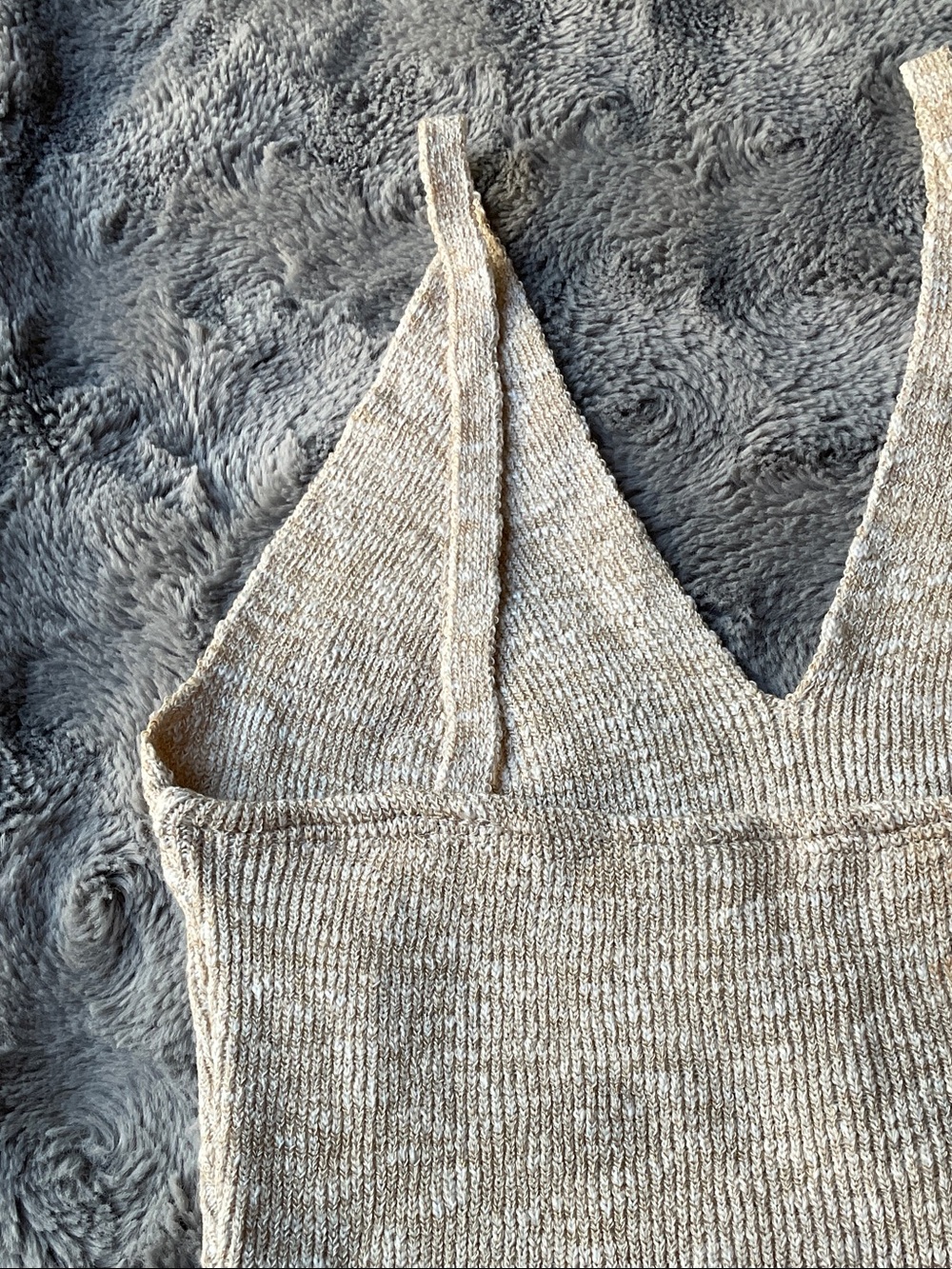 V-Neck Sleeveless Knit Camisole in Light Beige - Picture 5 of 5